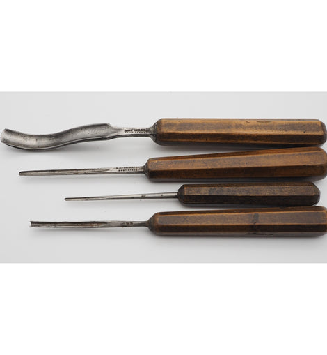 4 Good Early Carving Chisels With Octagonal Handles