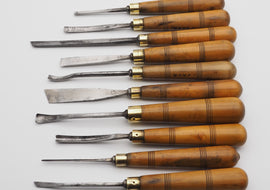 Rare Early Set of 10 Carving Chisels by Mathieson