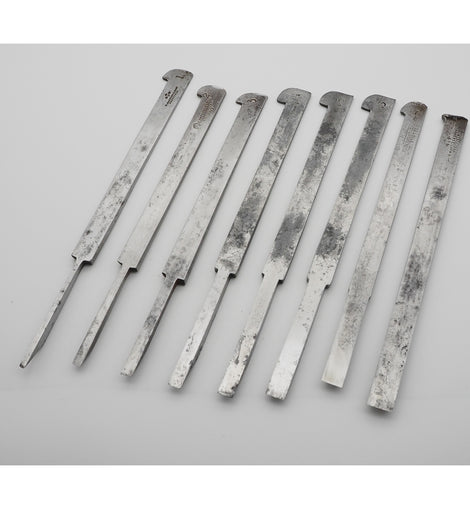 Good Set of 8 Plow Plane Irons. Mixed Makers