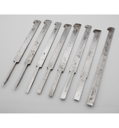Fine Clean Set of 8 Plow Irons by Marples