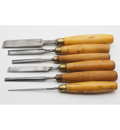 Six Boxwood Handled Mathieson Chisels & Gouges