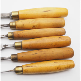 Six Boxwood Handled Mathieson Chisels & Gouges