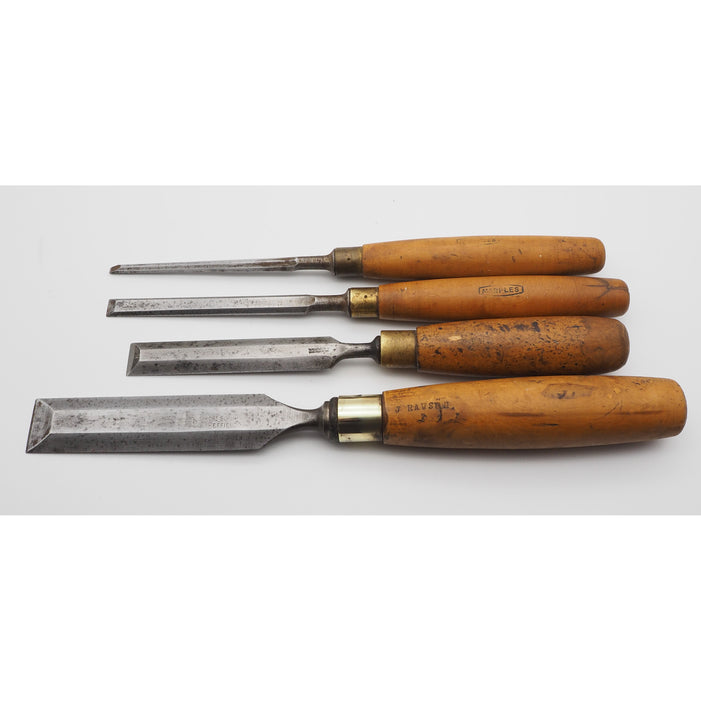 4 Good Boxwood Handled Bevel-edged Chisels