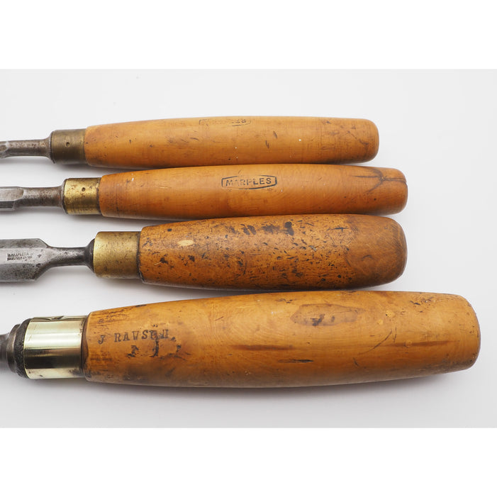 4 Good Boxwood Handled Bevel-edged Chisels