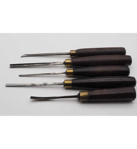 5 Good Early Rosewood Handled Carving Chisels