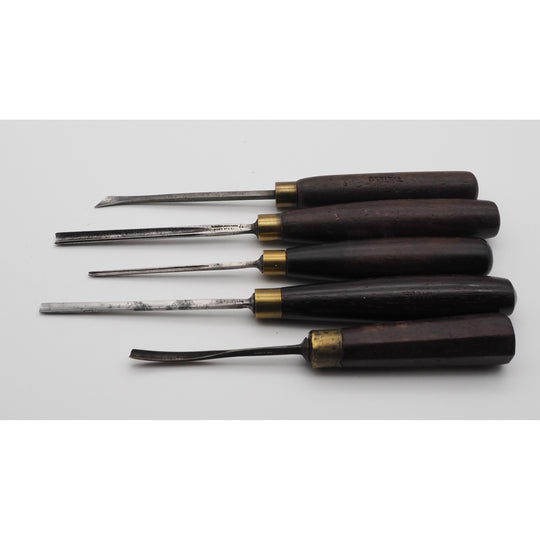 5 Good Early Rosewood Handled Carving Chisels