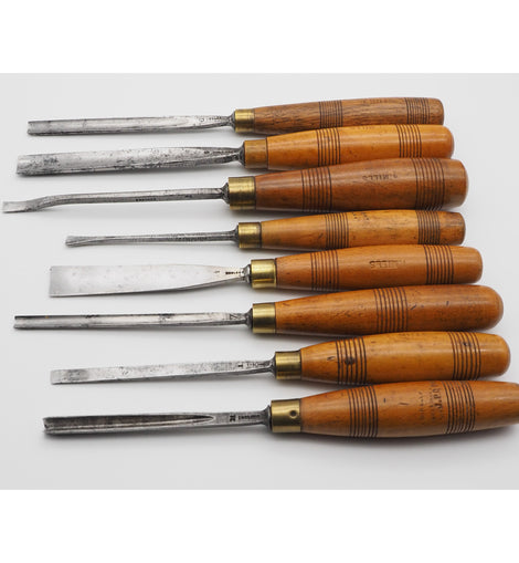 Fine Set of 8 S. J. Addis Carving Chisels & Gouges