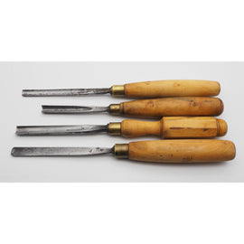 4 Good Boxwood handled Carving Gouges by Herring