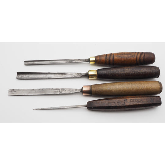 Four Good Early Carving Chisels and Gouges. Addis. Taylor.