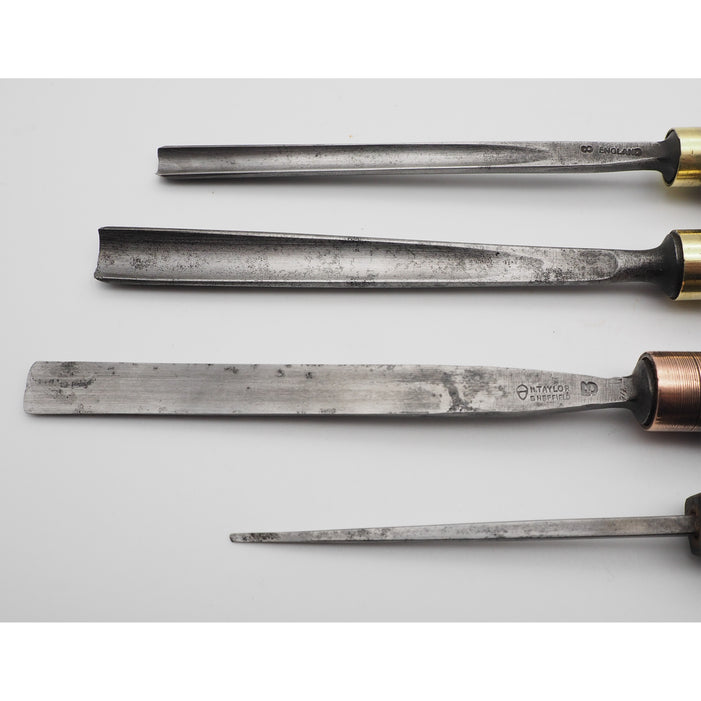 Four Good Early Carving Chisels and Gouges. Addis. Taylor.