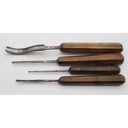 4 Good Early Carving Chisels With Octagonal Handles