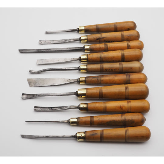Rare Early Set of 10 Carving Chisels by Mathieson