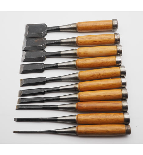 Superb Set of 10 Japanese Bevel-Edged Chisels