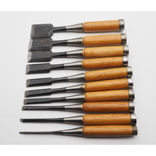 Superb Set of 10 Japanese Bevel-Edged Chisels