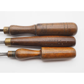 3 Good Long Paring Gouges by Various Makers