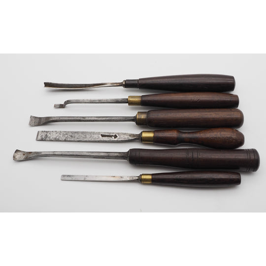Six Early Rosewood Handled Carving Chisels