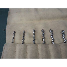 Superb Set of 13 Auger Bits in a Felt Roll by Mawhood