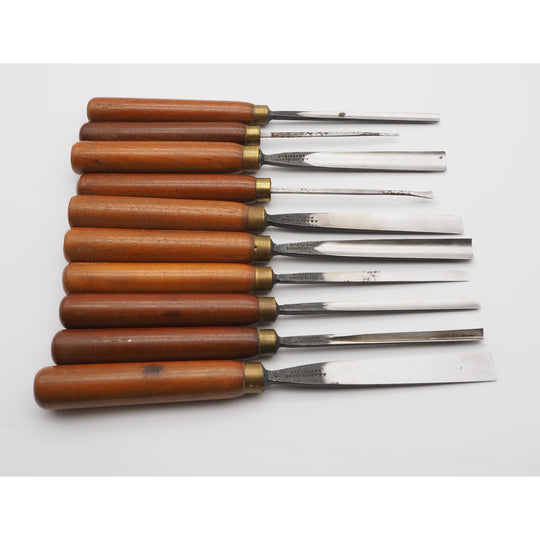 Superb set of 10 J. B. Addis Carving Chisels