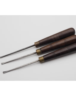 Set of 3 Early Rosewood Handled Fishtail Carving Chisels