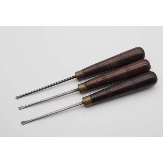 Set of 3 Early Rosewood Handled Fishtail Carving Chisels