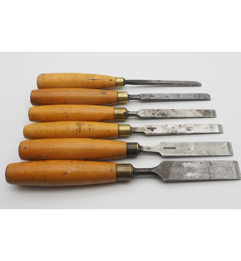 6 Very Good Boxwood Handled Firmer Chisels