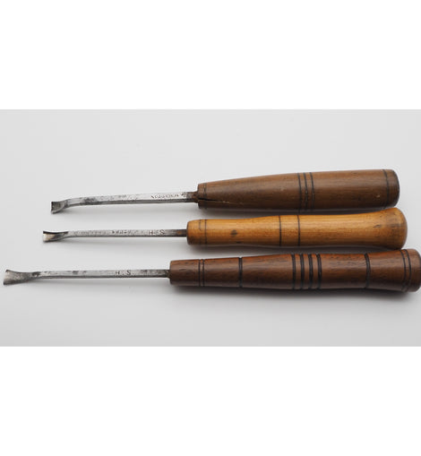 3 Good Antique Spoon Gouges Including a Back Bent One