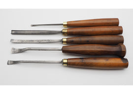 5 Early Carving Chisels with Beautiful Yew-Wood Handles