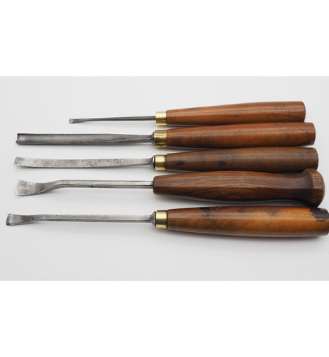 5 Early Carving Chisels with Beautiful Yew-Wood Handles