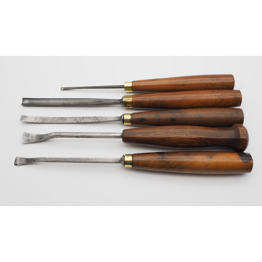 5 Early Carving Chisels with Beautiful Yew-Wood Handles