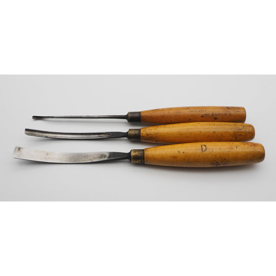 3 Good Boxwood Handled Carving Gouges