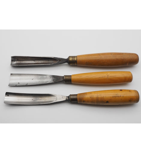 3 Large Size Boxwood Handled Carving Chisels