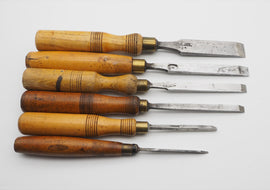 6 Antique Fimer Chisels Including a 1/16" Example