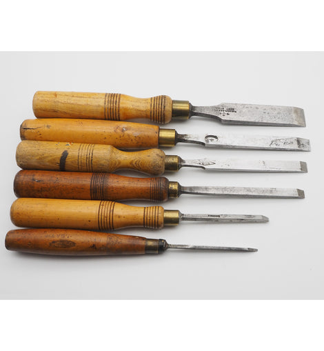6 Antique Fimer Chisels Including a 1/16