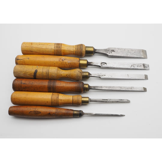 6 Antique Fimer Chisels Including a 1/16" Example