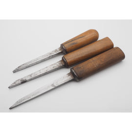 3 Good Beech Handled Pig Sticker Mortice Chisels