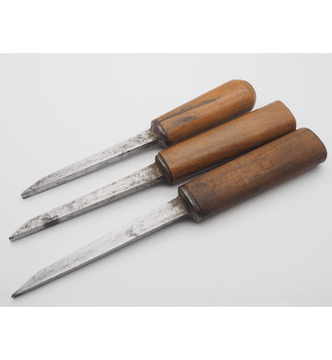 3 Good Beech Handled Pig Sticker Mortice Chisels